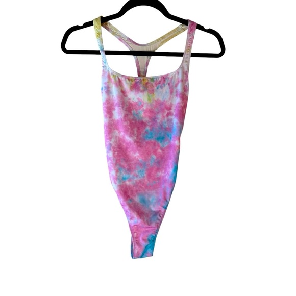 Solid and striped x redone tie dye one piece 80s style bathing suit - Picture 5 of 8
